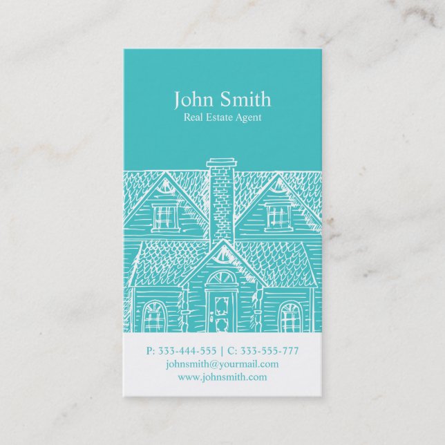 Elegant aqua professional real estate agent business card (Front)