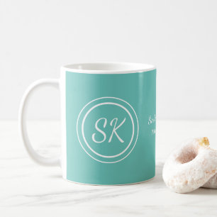 Elegant Aqua Script Monogram Business Coffee Mug