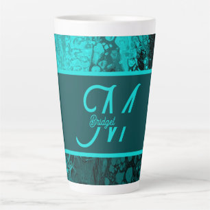 Elegant Aqua Teal bold Script Monogram Latte Mug