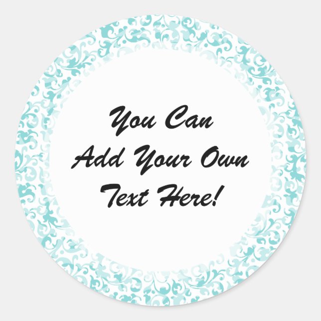 Elegant Aqua Teal Damask Swirl Scrolls Classic Round Sticker (Front)
