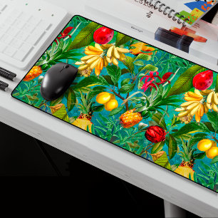 Elegant aqua tropical leaves fruits pattern desk mat