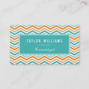 Elegant, Aqua Turquoise & Orange Chevron Business Card