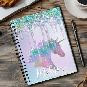 Elegant aqua Unicorn Glitter Drips monogram Notebook