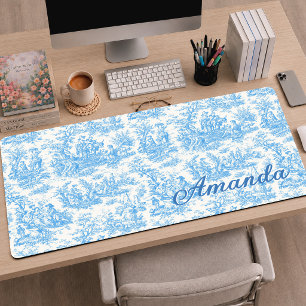 Elegant Aqua Vintage French Toile Countryside Desk Mat