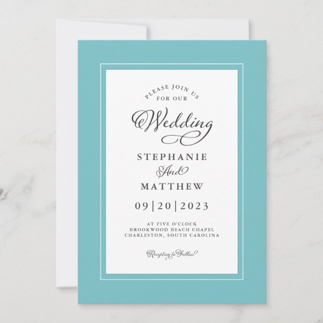 Elegant Aqua & White Modern Chic Borders Invitation (Front)