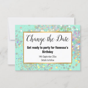 ELEGANT AQUA WHITE PASTEL SPOT CHANGE THE DATE RSVP CARD