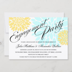 Elegant Aqua Yellow Floral Burst Engagement Party Invitation