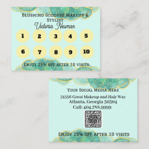 Elegant Aquamarine and Gold Agate Marble Border Loyalty Card
