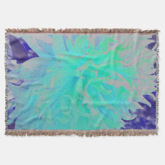 Elegant Aquamarine Green and Blue Dahlia Flower Throw Blanket