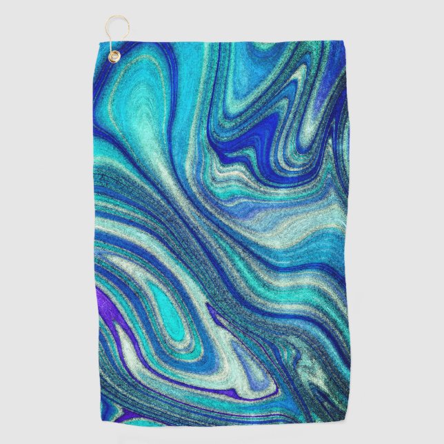 Elegant Aquamarine Paua Rainbow Shell Inspired Golf Towel (Front)