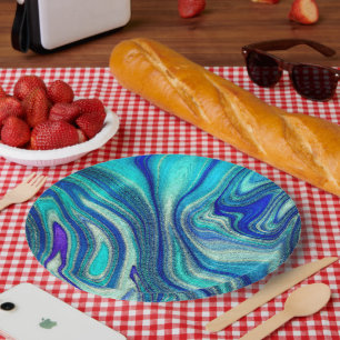 Elegant Aquamarine Paua Rainbow Shell Inspired Paper Plate