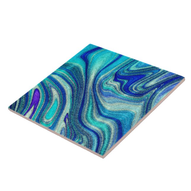 Elegant Aquamarine Paua Rainbow Shell Inspired Tile (Side)