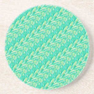 Elegant Aquamarine Watercolor Floral Petal Stone Coaster