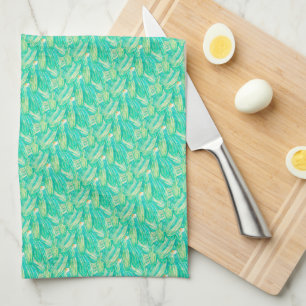 Elegant Aquamarine Watercolor Floral Petal Tea Towel