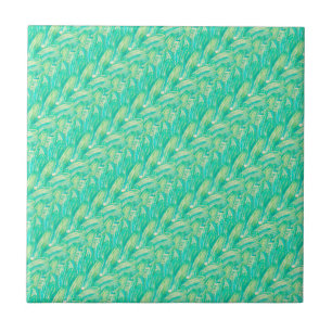 Elegant Aquamarine Watercolor Floral Petal Tile