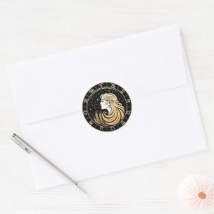 Elegant Aquarius Zodiac Constellation Gold Black Classic Round Sticker