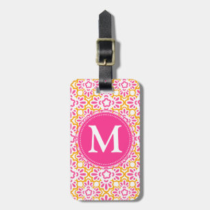 Elegant Arabesque Damask Hot Pink Personalised Luggage Tag