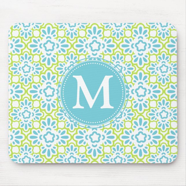 Elegant Arabesque Damask Turquoise Personalised Mouse Pad (Front)