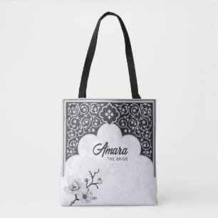 Elegant Arabesque Floral Tote Bag Noir Arch