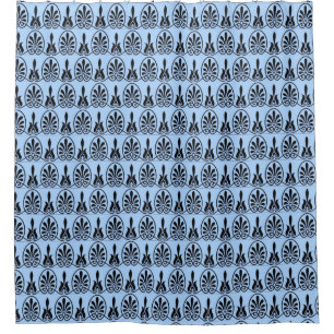Elegant Arabesque Vector Pattern on Light Blue Shower Curtain