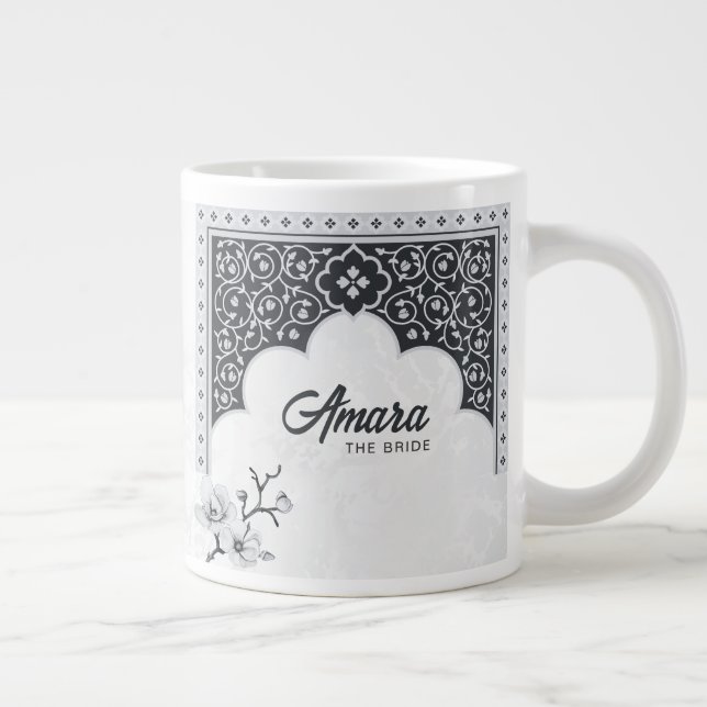 Elegant Arabesque Wedding Mug | Noir & White (Right)