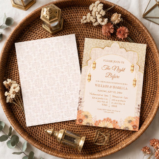 Elegant Arabic Lantern Floral Rehearsal Dinner Invitation