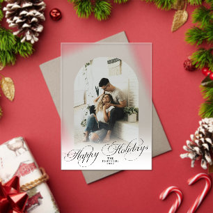 Elegant Arch 1 Photo Merry Christmas Holiday Card Acrylic Invitations