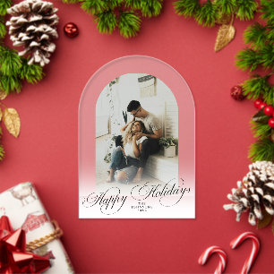 Elegant Arch 1 Photo Merry Christmas Holiday Card Acrylic Invitations