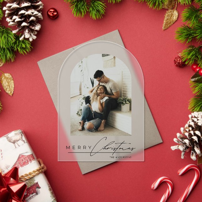 Elegant Arch 1 Photo Merry Christmas Holiday Card Acrylic Invitations (Insitu (Holiday))