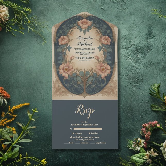 Elegant Arch Art Nouveau Wedding All In One Invitation (Creator Uploaded)