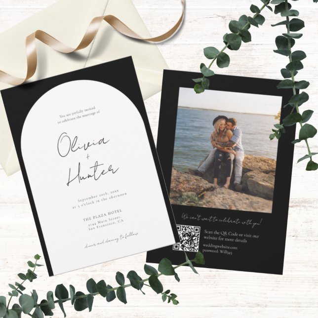 Elegant Arch Black and White Wedding Invitation (Creator Uploaded)