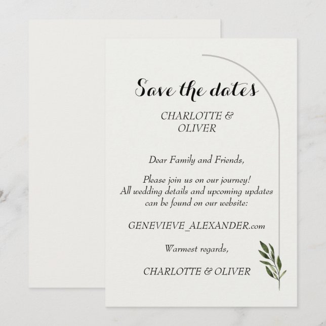 Elegant Arch Botanical Greenery Save The Date Card (Front/Back)