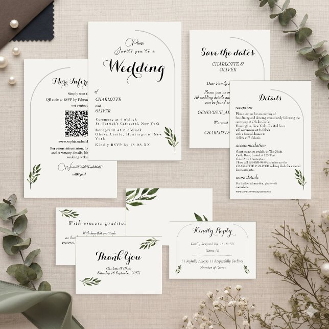 Elegant Arch Botanical Greenery Wedding Invitation (Creator Uploaded)