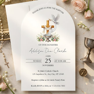 Elegant Arch Catholic Baptism Invitation