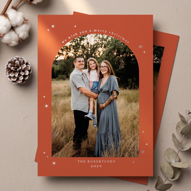 Elegant Arch Christmas Photo - Orange (Simulated cards on table)