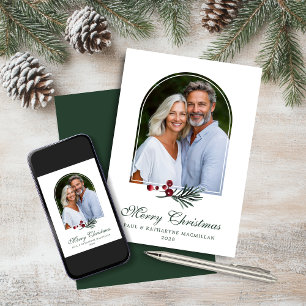 Elegant Arch Dark Green Botanical Holiday Photo