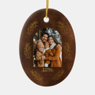 Elegant Arch Family Photo Leaves Brown Christmas Ceramic Tree Decoration