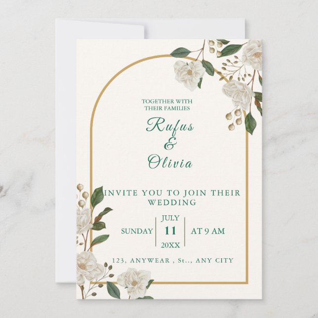 Elegant Arch Floral Wedding Invitation | rustic  (Front)