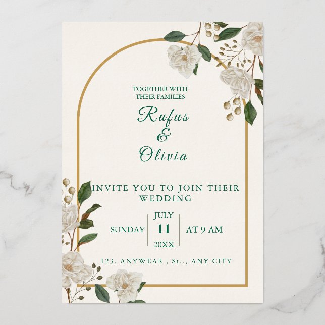 Elegant Arch Floral Wedding Invitation | rustic  (Front)