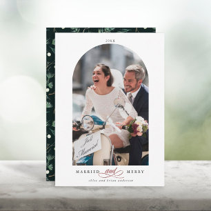 Elegant Arch Frame Merry and Bright Photo Holiday Card