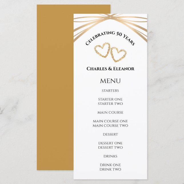 Elegant Arch Golden 50th Anniversary Party Custom Menu (Front/Back)