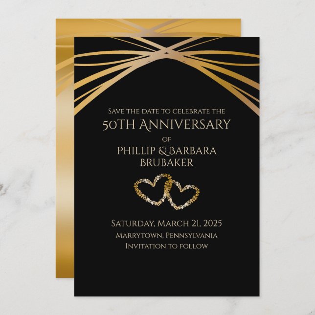 Elegant Arch Golden 50th Anniversary Save the Date Invitation (Front/Back)
