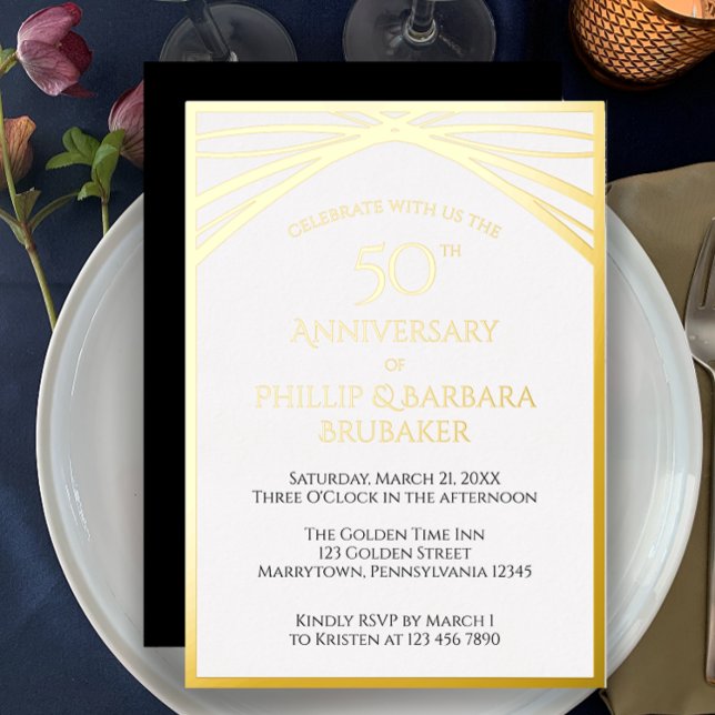 Elegant Arch Golden 50th Wedding Anniversary Party (Easily customize this 50th anniversary party invitation template. Gold foil, unique modern elegant.
)