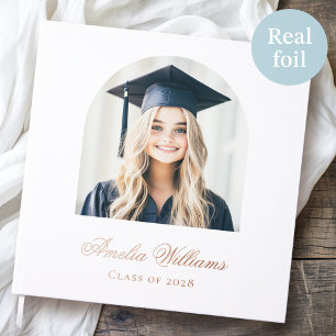 Elegant arch graduate photo name class white real guest book