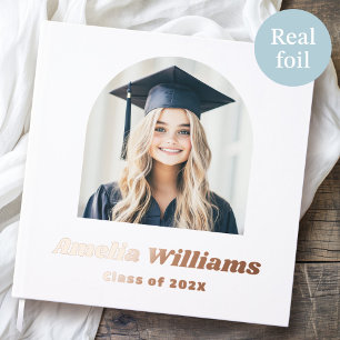 Elegant arch graduate photo retro name class white guest book