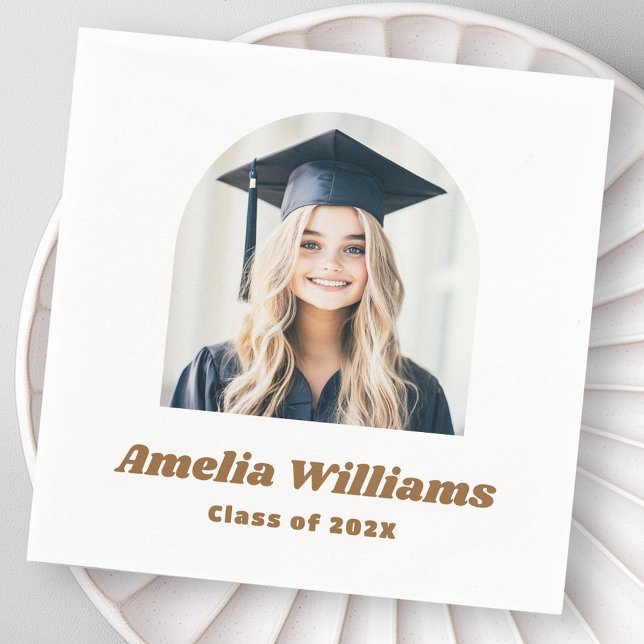 Elegant arch graduate photo retro name class white napkin (Elegant arch graduate photo retro name class white napkins)