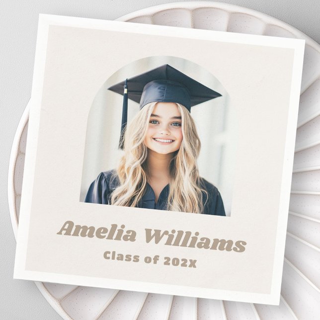Elegant arch graduate photo retro name neutral napkin (Elegant arch graduate photo retro name neutral napkins)