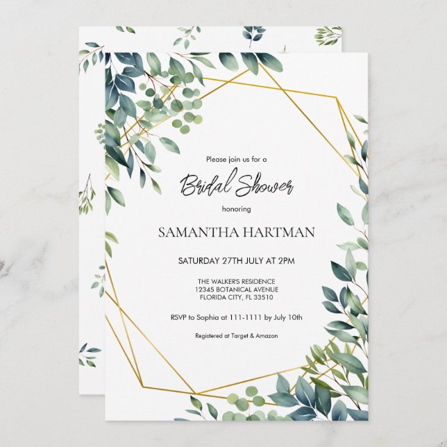 Elegant Arch Greenery Floral Foliage Bridal Shower Invitation (Front/Back)