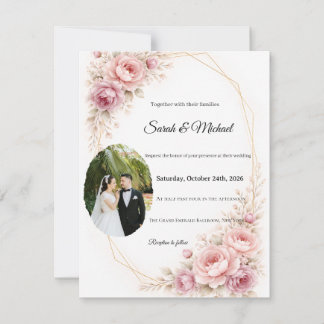 Elegant Arch Greenery Wedding Invitation with Phot