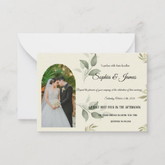 Elegant Arch Greenery Wedding Invitation with Phot